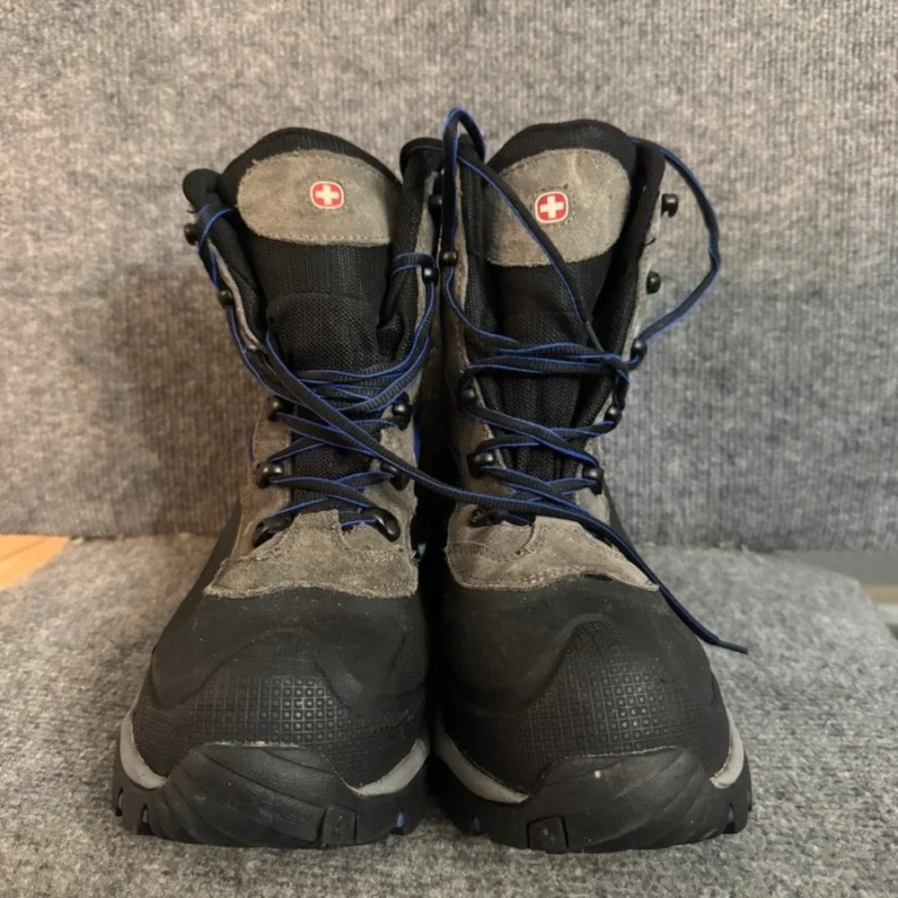 Wenger Mens Waterproof Hiking Boots Grey Suede Black Rubber High Top Lug Sole 11